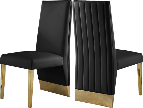 Stanley Dining Chair In Black Faux Leather and Gold