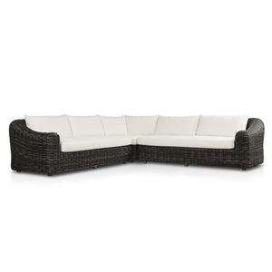 Messina Outdoor 3-Piece Sectional In Natural Teak-FSC-Venao Ivory-Chunky Charcoal Woven