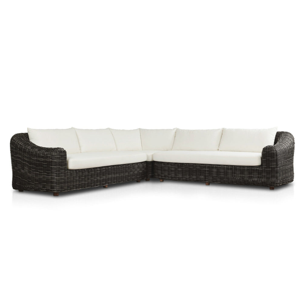 Messina Outdoor 3-Piece Sectional In Natural Teak-FSC-Venao Ivory-Chunky Charcoal Woven