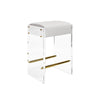 ACRYLIC PANEL COUNT. STOOL W. WH VINYL CUSH.& BRASS HRDWR