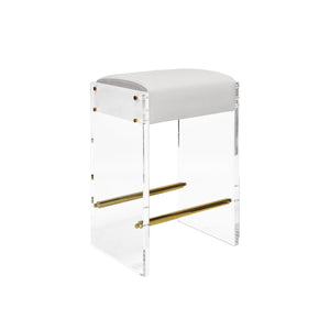 ACRYLIC PANEL COUNT. STOOL W. WH VINYL CUSH.& BRASS HRDWR