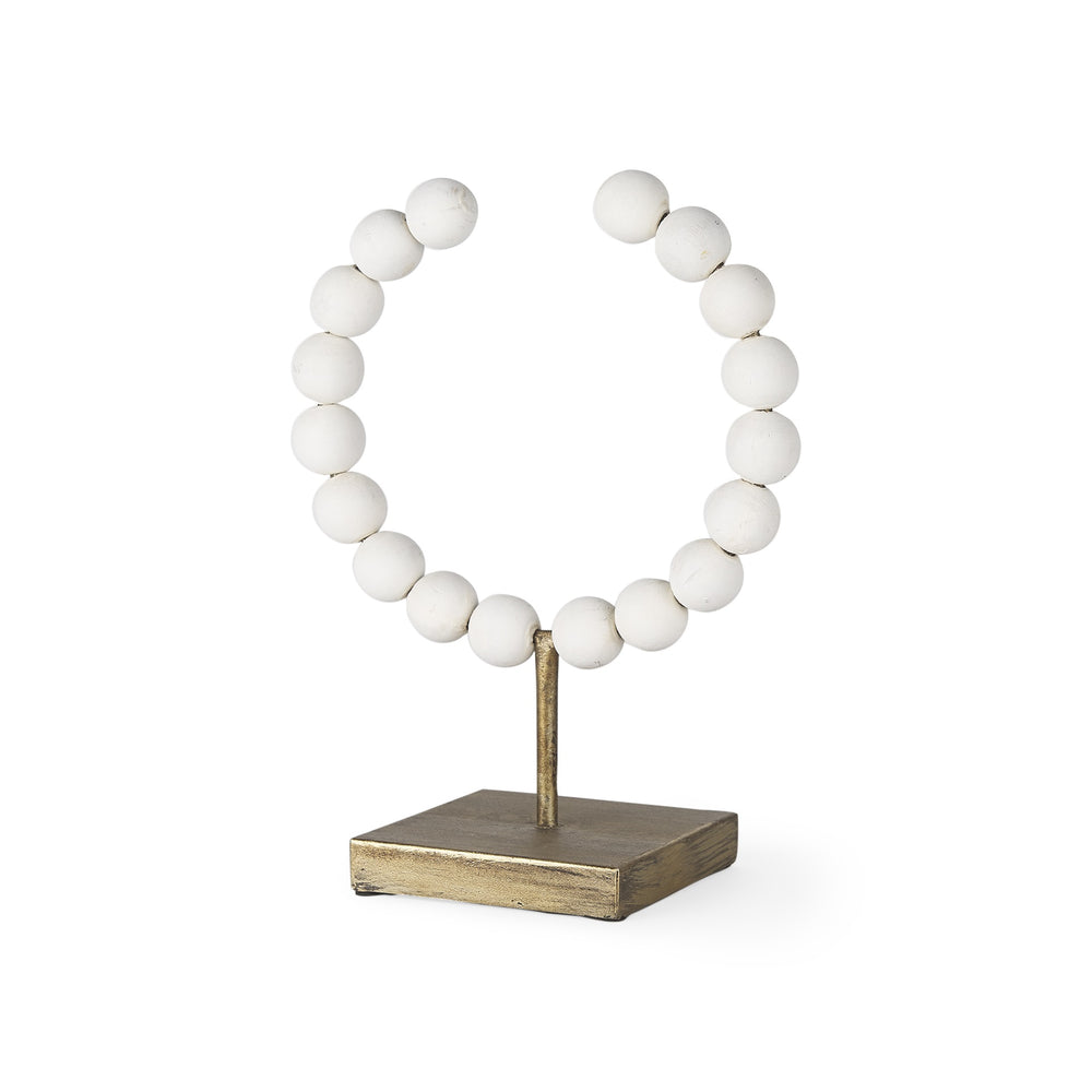 Pontchartrain I (Small) 9L x 5W White Beaded Broken Sphere Decorative Object W/ Gold Base