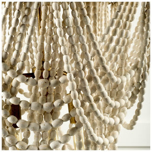 Pendra (26"x23") Gold Metal Whitewashed Wooden Bead Three Bulb Chandelier