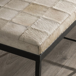 Achen Hide Bench - Dusty Cream Textured Iron Frame