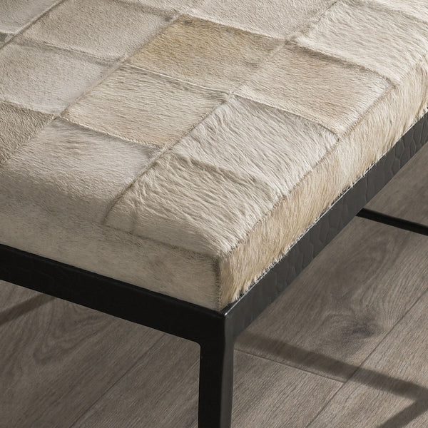 Achen Hide Bench - Dusty Cream Textured Iron Frame