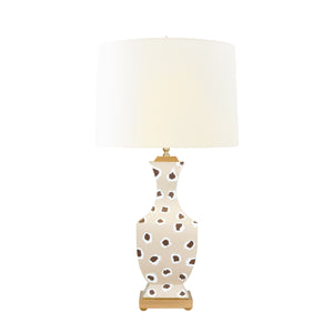 HANDPAINTED TOLE TABLE LAMP IN BROWN LEOPARD PATTERN
