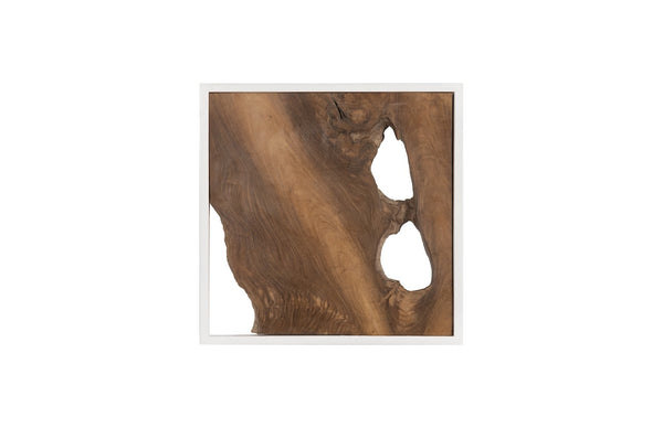 Framed Slice Wall Tile, Teak Wood, White Frame