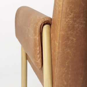 Ashton Brown Faux Leather Fabric w/ Light Wood  Accent Chair
