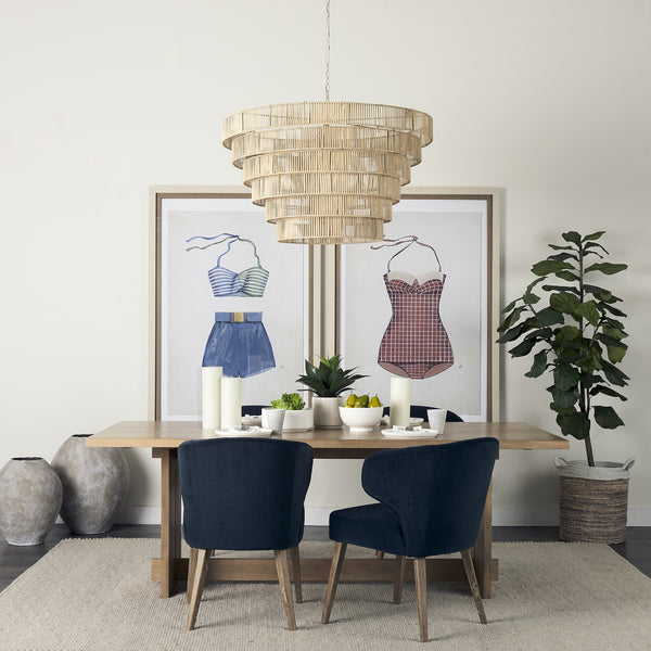 Niles 23.5L x 24.0W x 32.0H Navy Fabric Seat W/ Medium Brown Wooden Legs Wingback Dining Chair