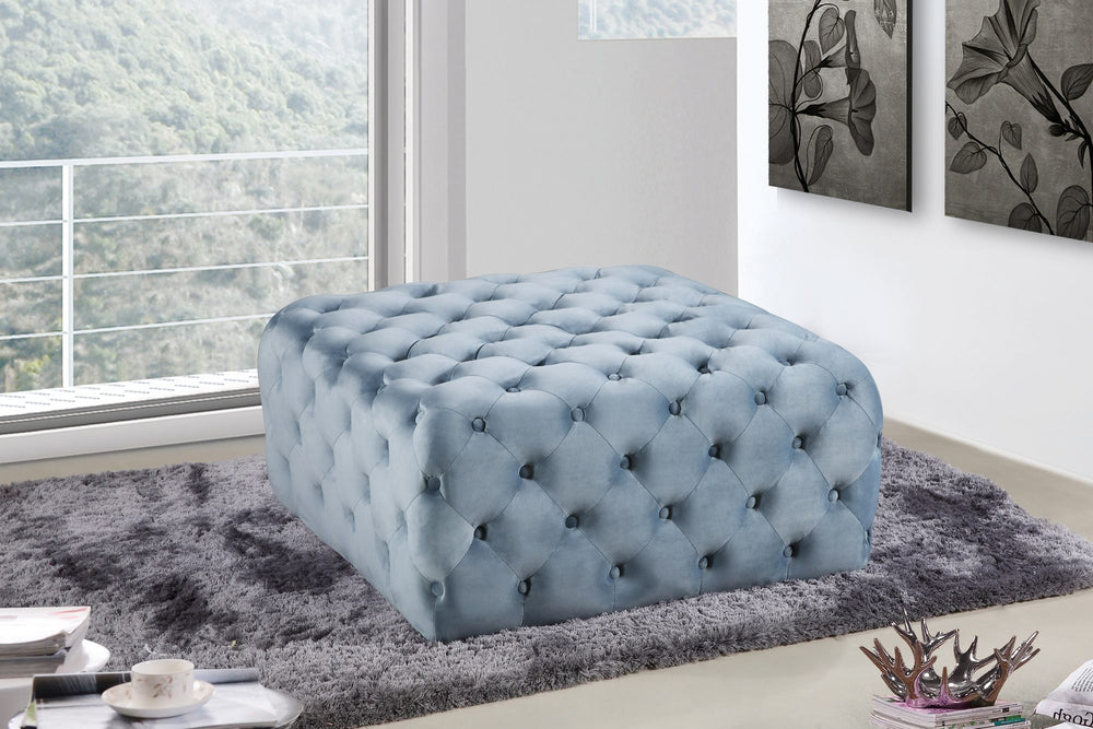 Laurie Ottoman/Bench In Sky Blue Velvet