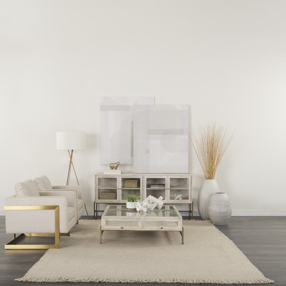 Arelius 42L x 42W x 15H White Wood W/ Gold Metal Base Square Display Coffee Table