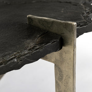 Shale 37" Irregular Live-Edge Black Slate w/Flat Iron Base Coffee Table