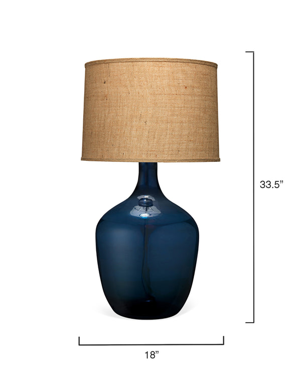 Plum Jar Glass Table Lamp with Burlap Shade, Blue