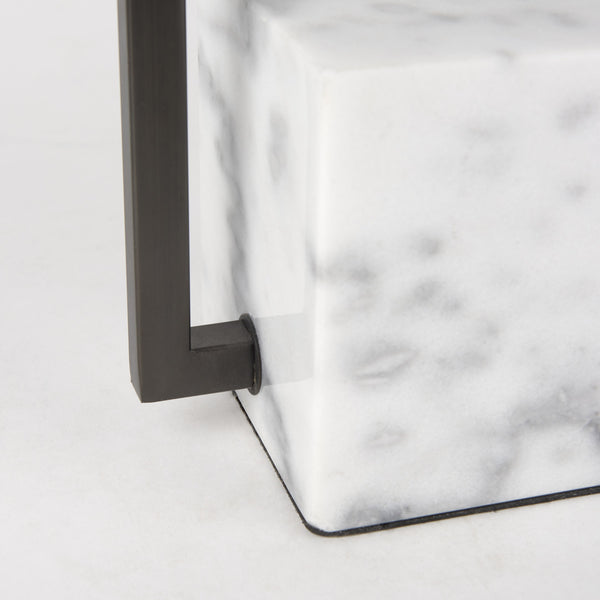 Peyton 14.0L x 9.0W x 26.2H Black Metal W/Marble Cube and White Shade Table Lamp
