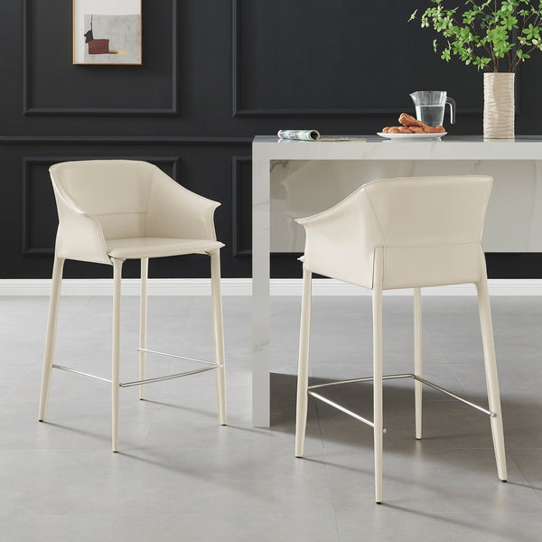 Callie Recycled Leather Counter Stool, Vanilla