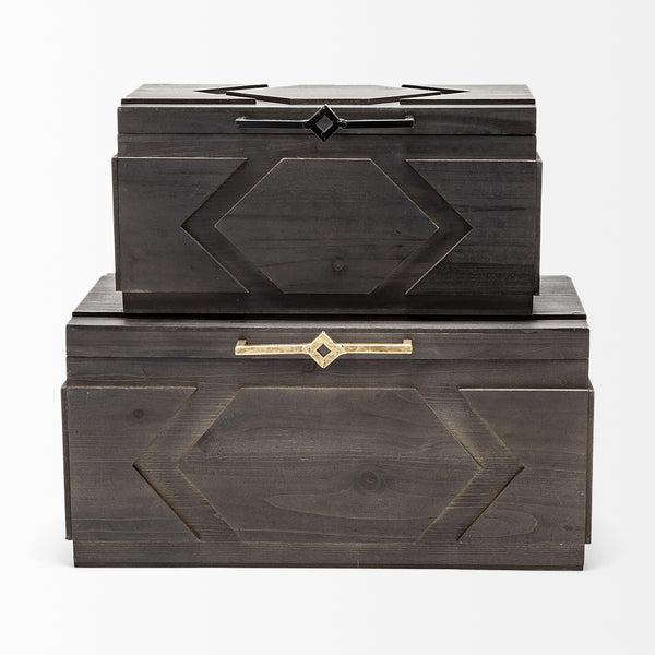 Cassia Set of 2 Brown Wooden Boxes