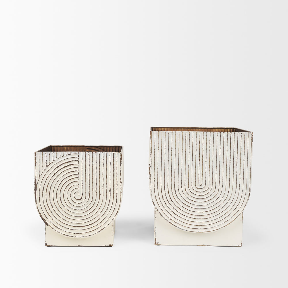 Medina Off White w/ Gold Antiquing Metal Planters (Set of 2)