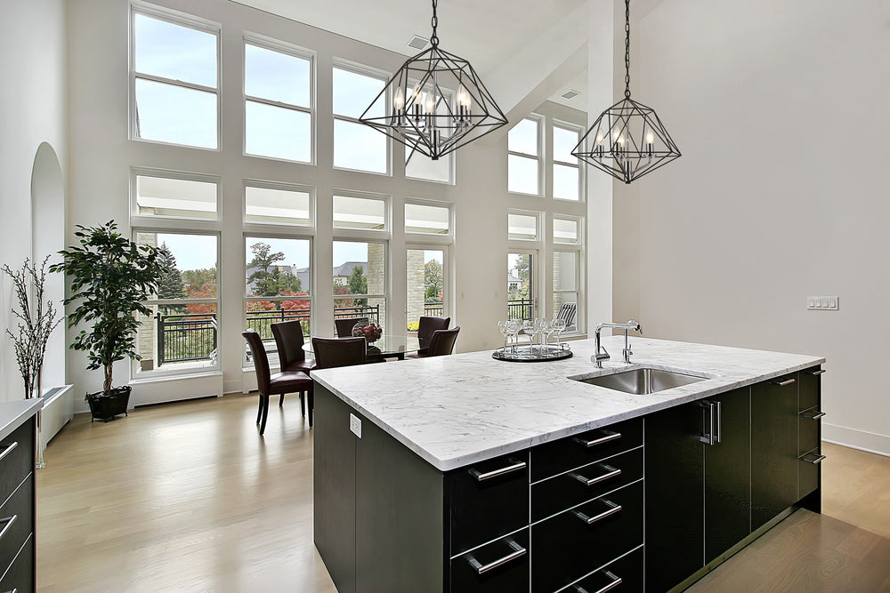 Geo 3 Light Chandelier in Matte Black + Chrome Finish