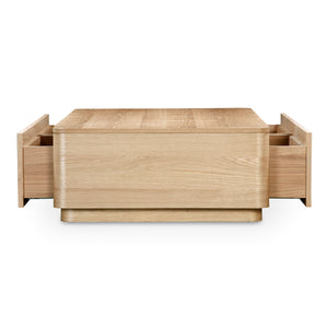 Moe's Round Off Coffee Table Natural Oak with Storage