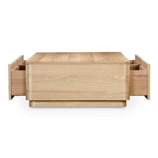 Moe's Round Off Coffee Table Natural Oak with Storage