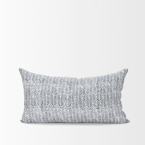 Janelle Cream w/ Indigo Print Linen Lumbar Decorative Pillow Cover