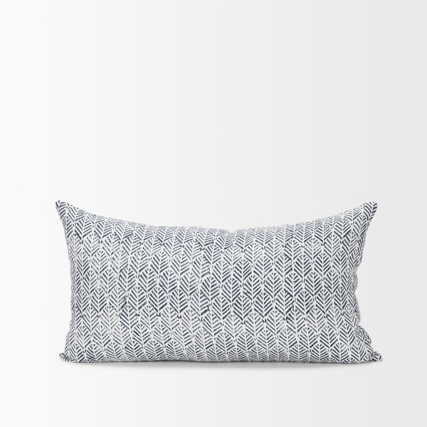 Janelle Cream w/ Indigo Print Linen Lumbar Decorative Pillow Cover