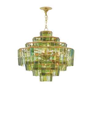 Sommelier Chandelier In Dark Contemporary Gold Leaf & Green