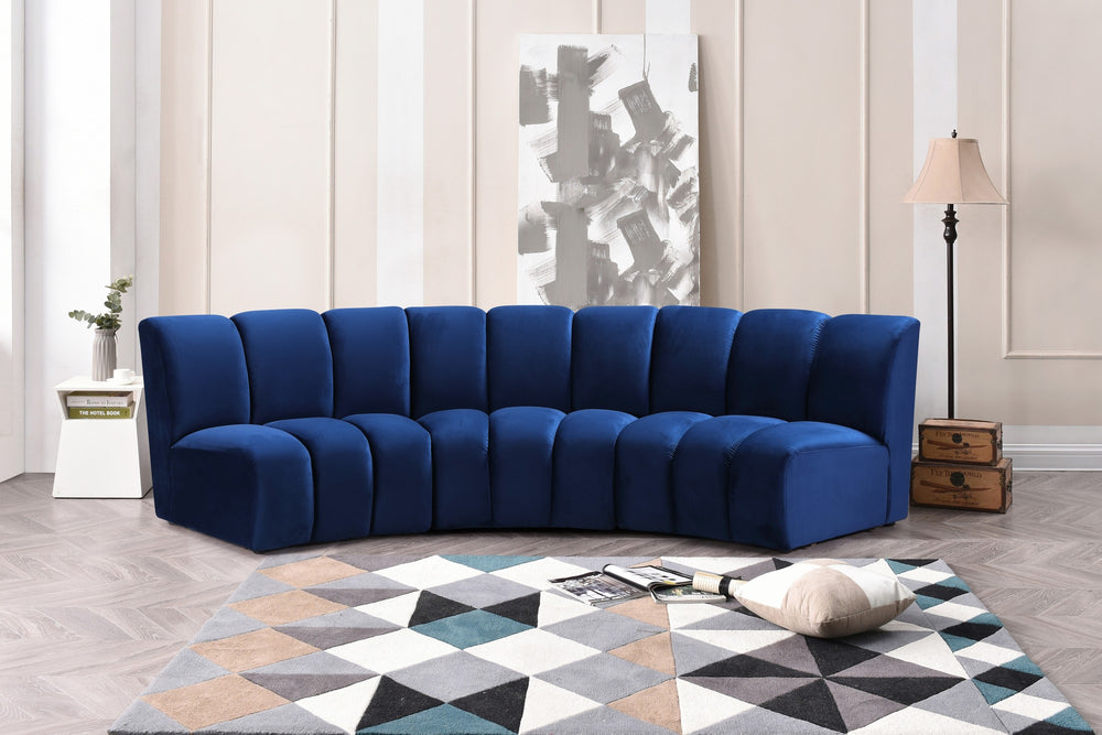 Lynda 3pc. Modular Sectional In Navy Velvet