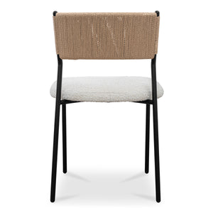 Moe's Foley Dining Chair Set, White Bouclé, Paper Rope