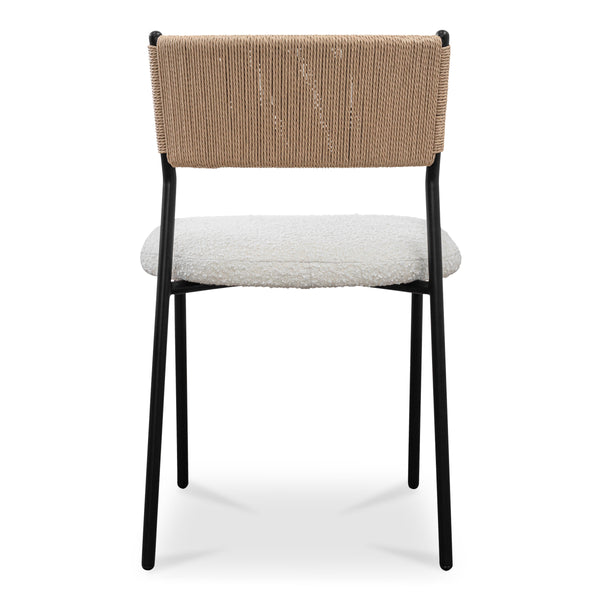 Moe's Foley Dining Chair Set, White Bouclé, Paper Rope