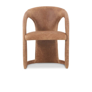 Archie Leather Dining Chair - Maple Brown with Solid Wood Frame