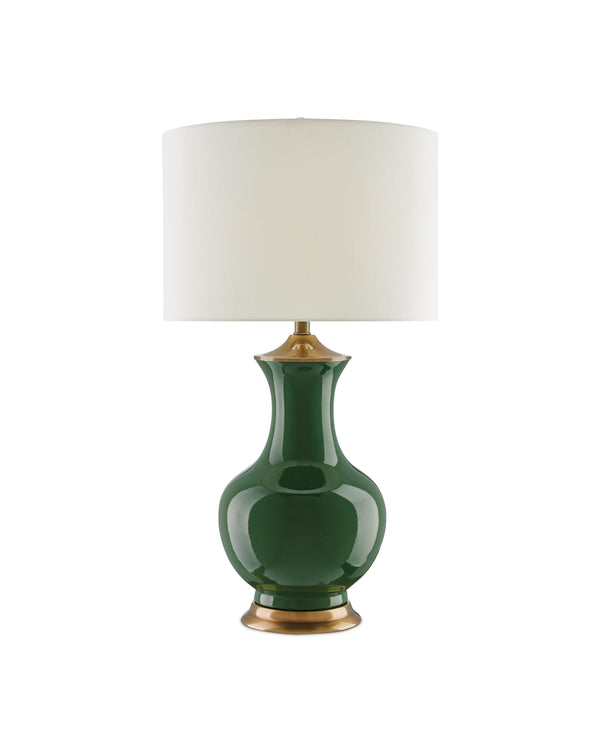 Lilou Green Table Lamp In Green & Antique Brass