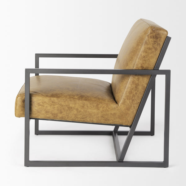 Armelle II Brown Leather Seat w/Gray Metal Frame Accent Chair