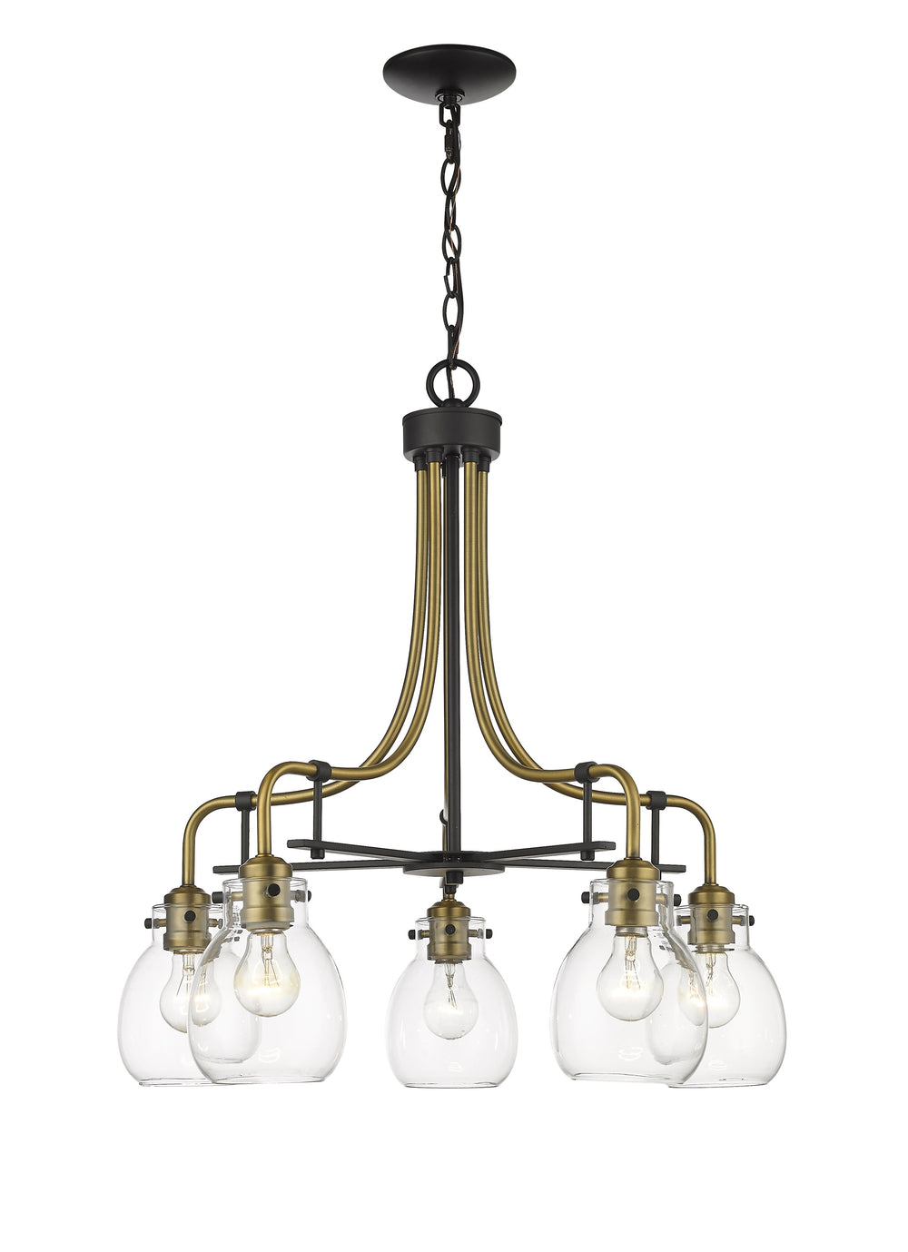 Kraken 5 Light Chandelier in Matte Black + Olde Brass Finish