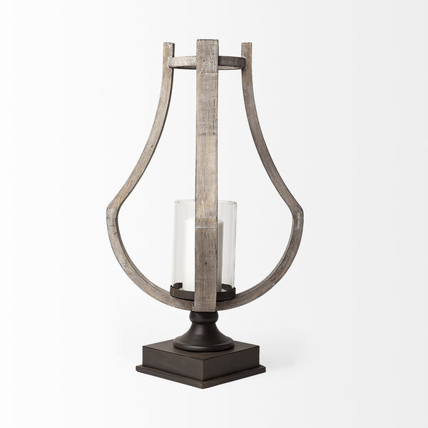 Brillion Large Rustic Wood Metal Table Candle Holder