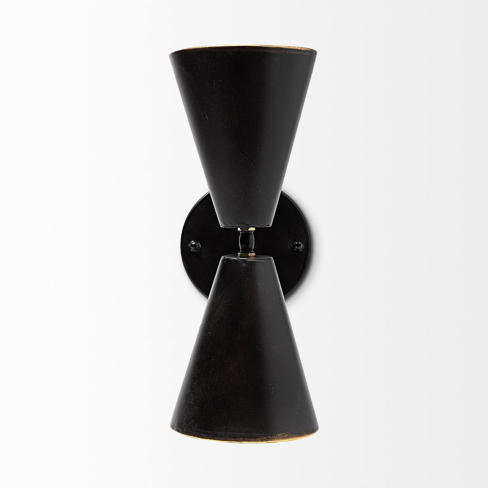 Eris II 7.3x12.6 Black Metal w/Gold Accent Double-Cone Wall Sconce