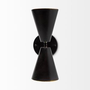 Eris II 7.3x12.6 Black Metal w/Gold Accent Double-Cone Wall Sconce