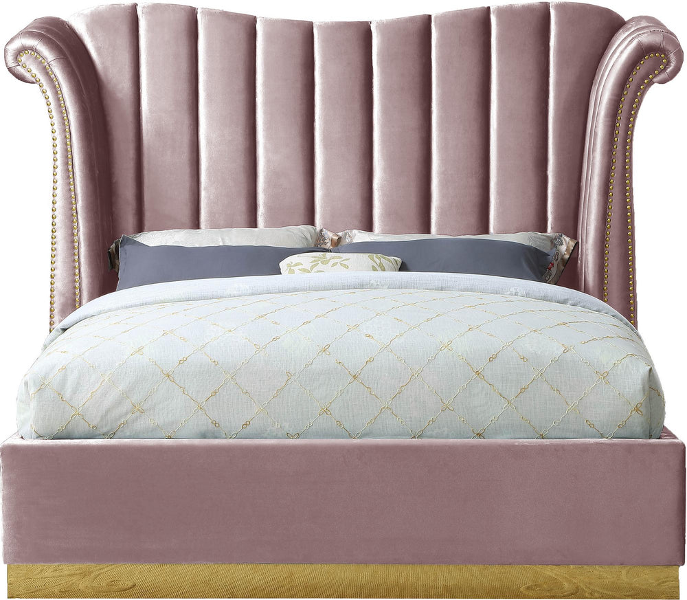 Hubert King Bed In Pink Velvet