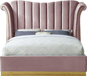 Hubert King Bed In Pink Velvet