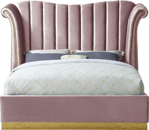 Hubert King Bed In Pink Velvet