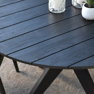 Alameda 53" Outdoor Round Dining Table, Teak - Black