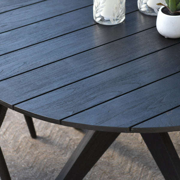 Alameda 53" Outdoor Round Dining Table, Teak - Black