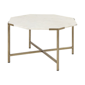 Vincent 33" Octagonal White Marble Tabletop w/ Gold Metal Base Coffee Table