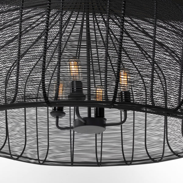 Camila (40"x31") Black Metal Mesh-Style Four Bulb Chandelier