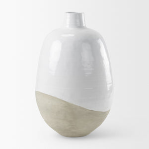 Amos 20.5L x 20.5W x 31.9H White and Dark Beige Color Blocked Ceramic Floor Vase