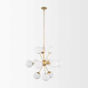 Barbara Brushed Gold Metal w/ Frosted Glass Globes 11-Light Chandelier