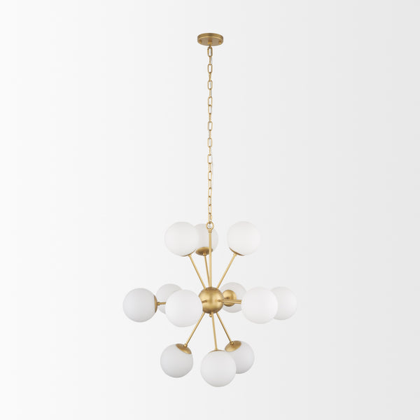 Barbara Brushed Gold Metal w/ Frosted Glass Globes 11-Light Chandelier