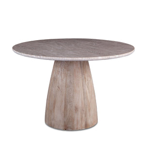 48" Round Dining Table Taupe Marble with Modern Whitewash Mango Wood Base