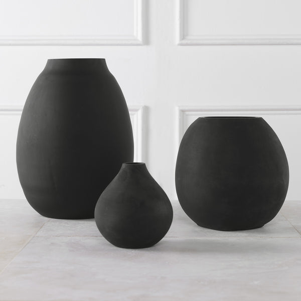 Hearth Matte Black Vases, Set/3