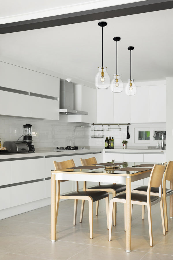 Bella 1 Light Mini Pendant in Matte Black + Olde Brass Finish